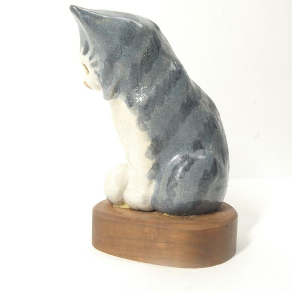Cat Figurine Heavy Ceramic Stoneware Sculpture MCM - Picture 2 of 9